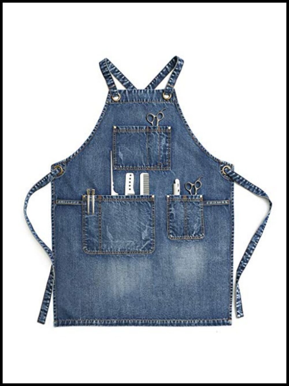 Denim Hair Stylist Apron Cotton Blend Cross Back Tool Pockets L-XXL